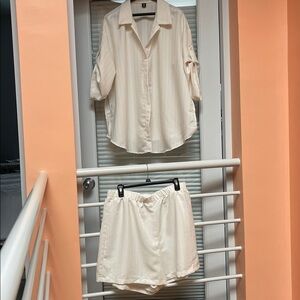 Textured cream-colored short & shirt SHEIN curve Size 2XL